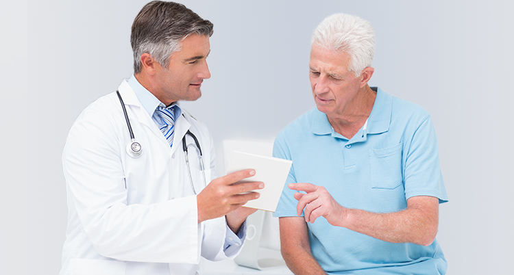 Man discussing his heart protection plan with VASCEPA® (icosapent ethyl) with his doctor