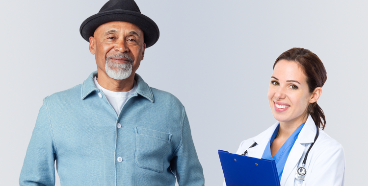 Man discussing his cardiovascular risk with his doctor and the benefits of VASCEPA® (icosapent ethyl)